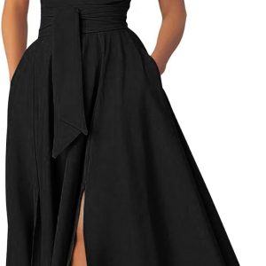 One-Shoulder Belted Maxi Dress for Women