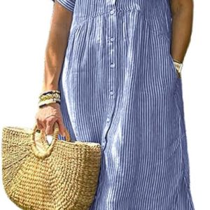 Women's Striped Midi Shirt Dress