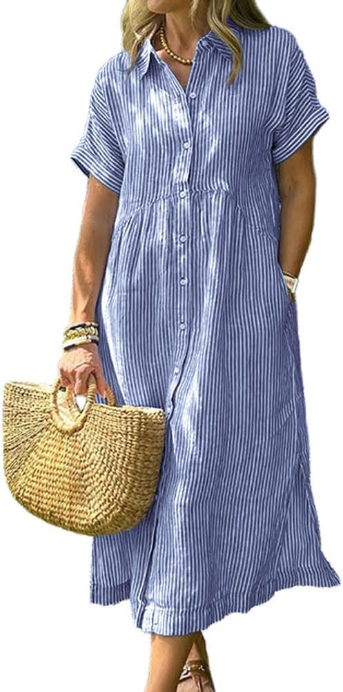 Women's Striped Midi Shirt Dress