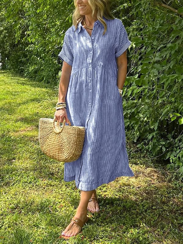 Women's Striped Midi Shirt Dress - Image 2