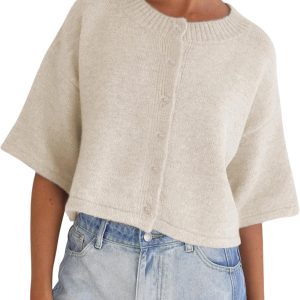 Women Lightweight Cropped Cardigan Knit