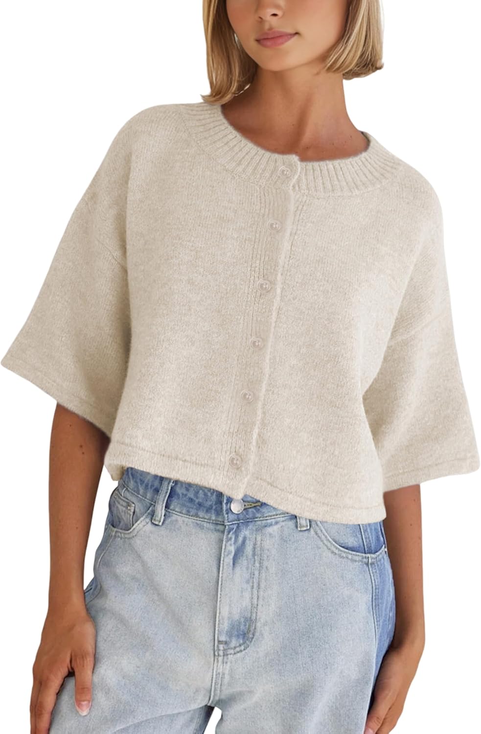 Women Lightweight Cropped Cardigan Knit