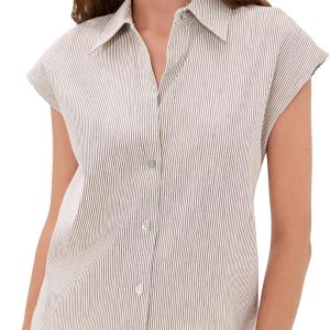 Striped Cap Sleeve Blouse